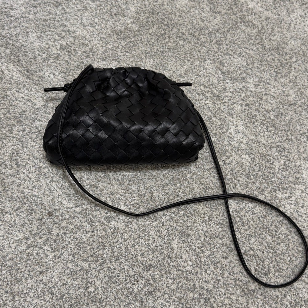 Woven Leather Crossbody Bag - Black